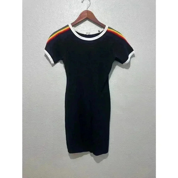 Rainbow sleeve black form fitting small woman’s dress by Heart & Hips - Picture 1 of 7
